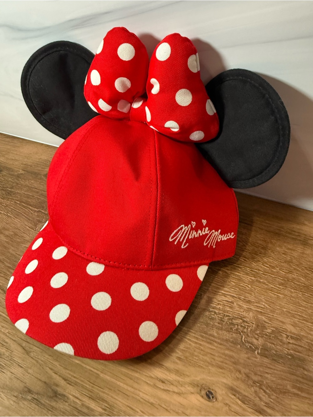 Disney Parks Minnie Mouse Youth Ear Baseball Cap Red Polka Dot Hat